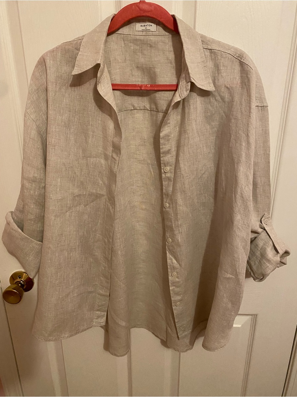 Aritzia Babaton Archive 100% Linen Oversized Button Down Shirt Beige Neutral